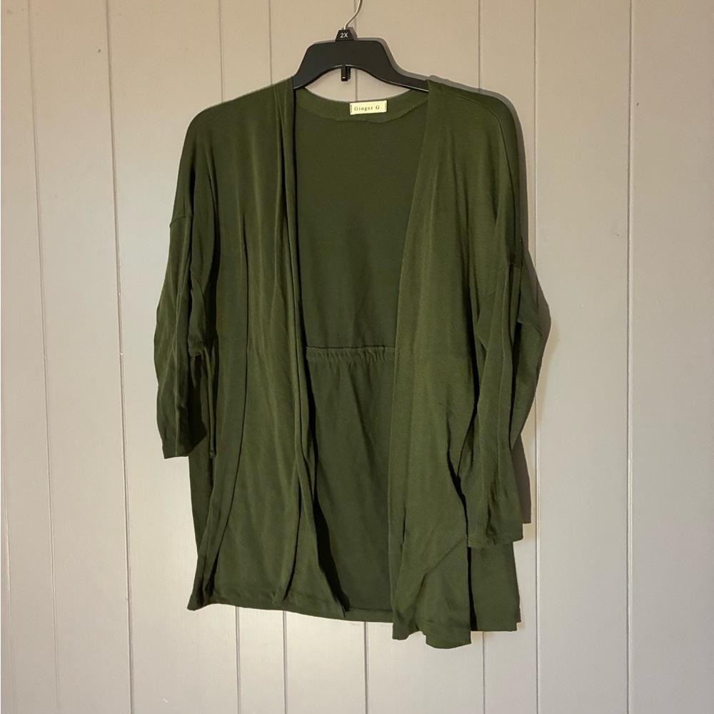 Ginger G Forest Green Open Cardigan
